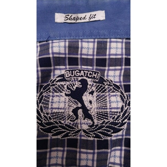 Bugatchi Shirt Mens XXL Shaped Fit Blue Check Casual Luxury Formal Business - Picture 7 of 8